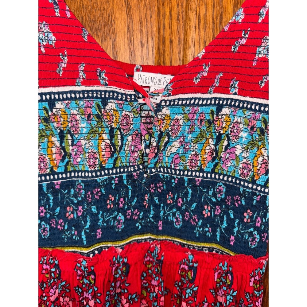 Patrons Of Peace maxi dress Sz XS multicolor Floral Boho Spaghetti Strap Ruched